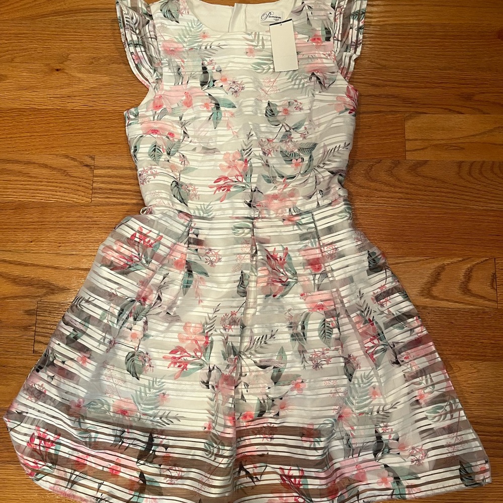 Lipsy Floral Striped Dress in Pink and White